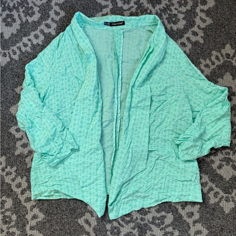Maurice’s mint green printed cardigan blazer plus 1X